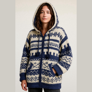 Chunky knit Nordic full zip sweater Wool blend by Invisible World Womens size M